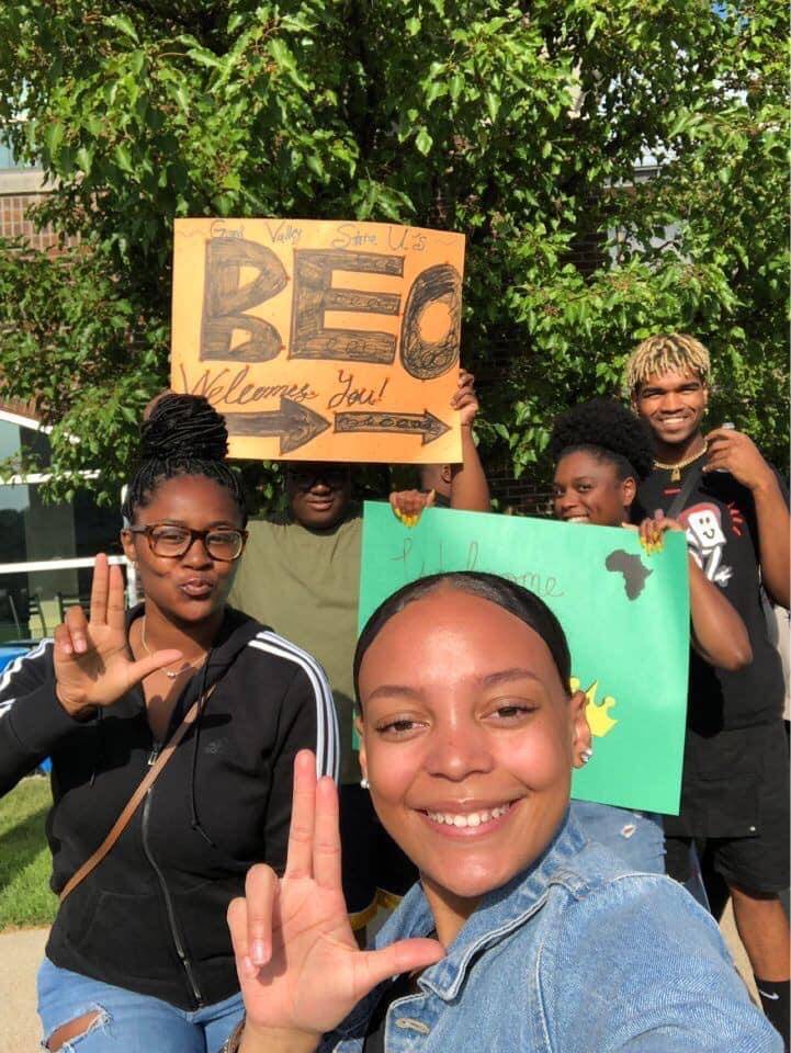 Black Excellence Orientation 2019 students holding signs 3
